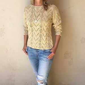 HANDMADE Airy Cotton Linen Blend Cable Pattern Hand Knitted Sweater